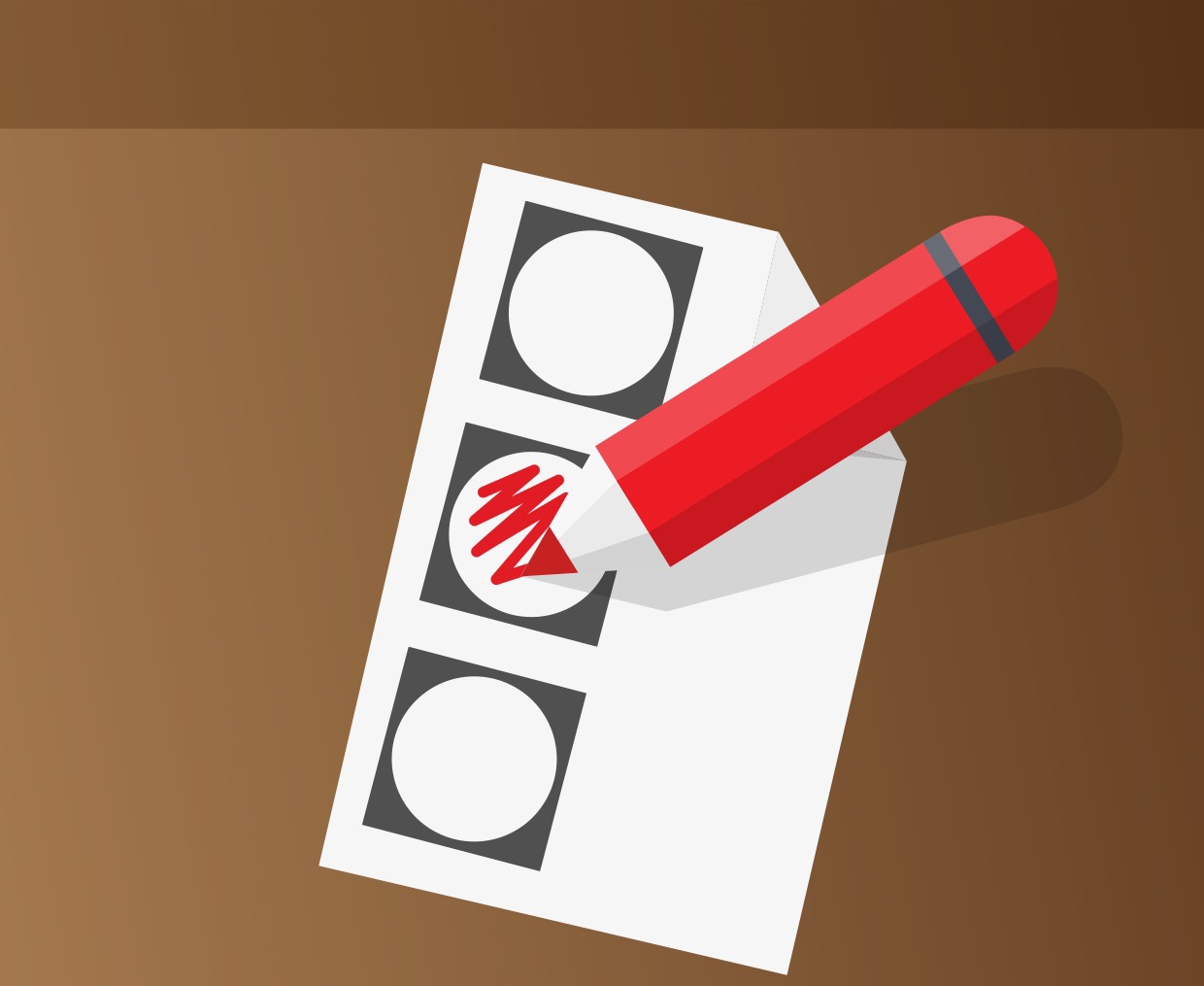 Infographic van een rood stempotlood dat een vakje inkleurt op een stembiljet