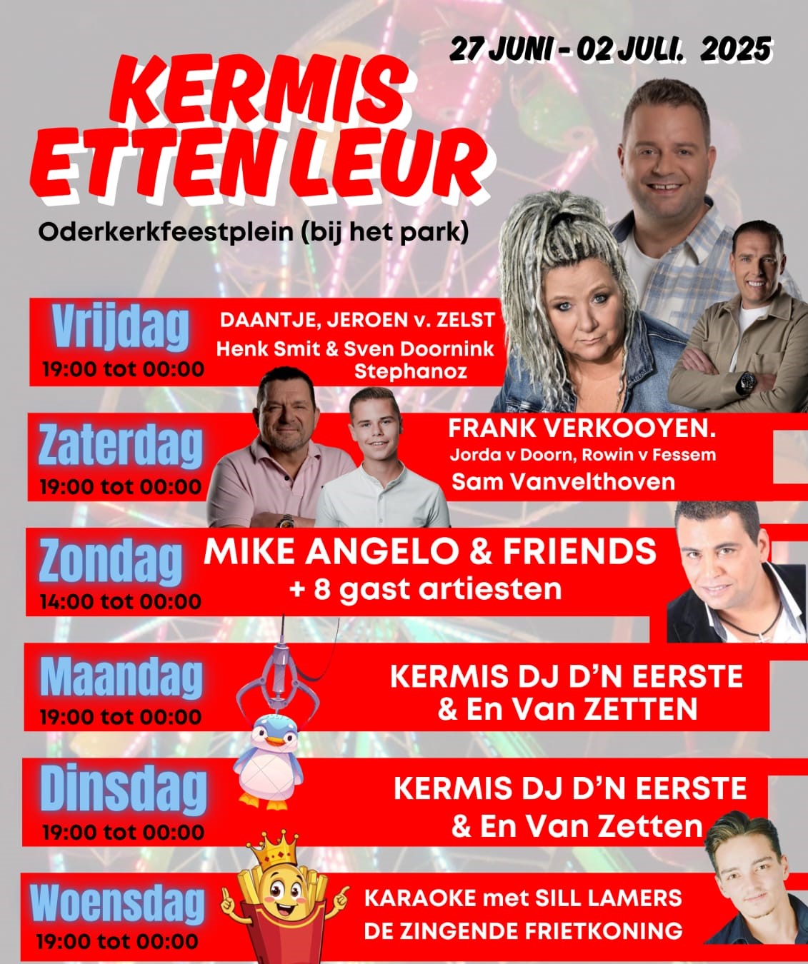 Flyer met programma live entertainment tijdens de kermis.