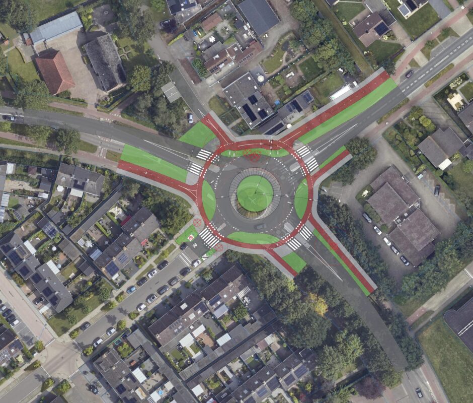 Een uitsnede van de rotonde vanuit de lucht gezien
